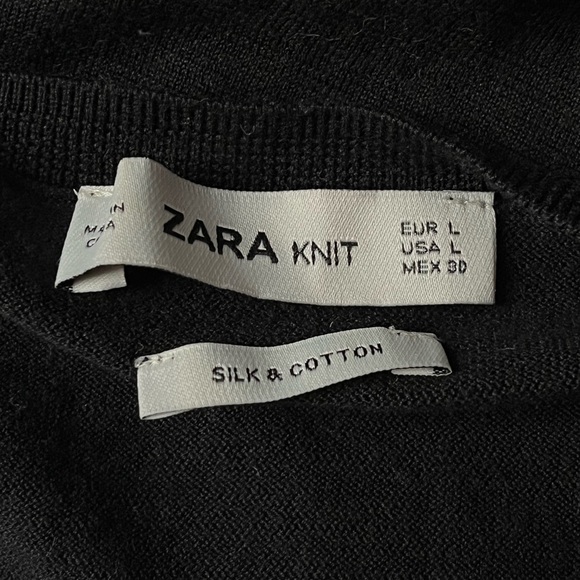 Zara Knit Silk and Cotton Blend Short Sleeve Lightweight Sweater Black Large - Picture 6 of 8